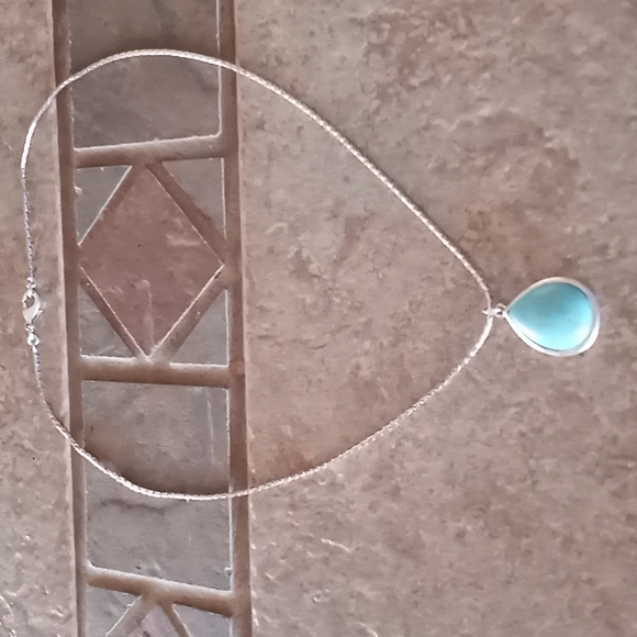 Sterling Silver 21" Chain & Turquoise Pendant Necklace - Picture 3 of 7